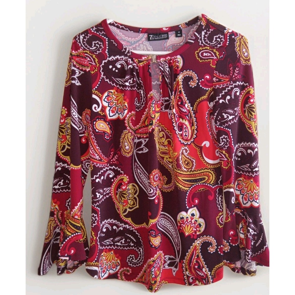 7th Avenue‎ New York Blouse Sz XS Paisley Feminine Hippie Bell Y2K Boho Retro